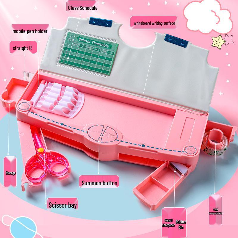 Cute Pencil Case for Girls, Kindergarten & Elementary Students: Multifunctional Stationery Box with Sharpener, Ruler & Scissors.