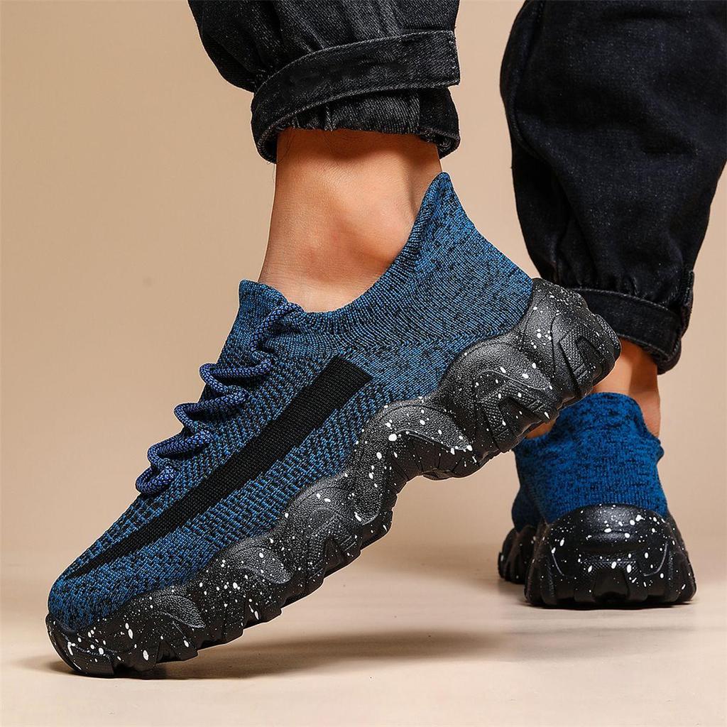 Men'S Casual Sneakers  Breathable Knit Upper Geometric Pattern Lace-Up Closure Durable Rubber Sole Comfortable Fabric Lining for Spring Sports