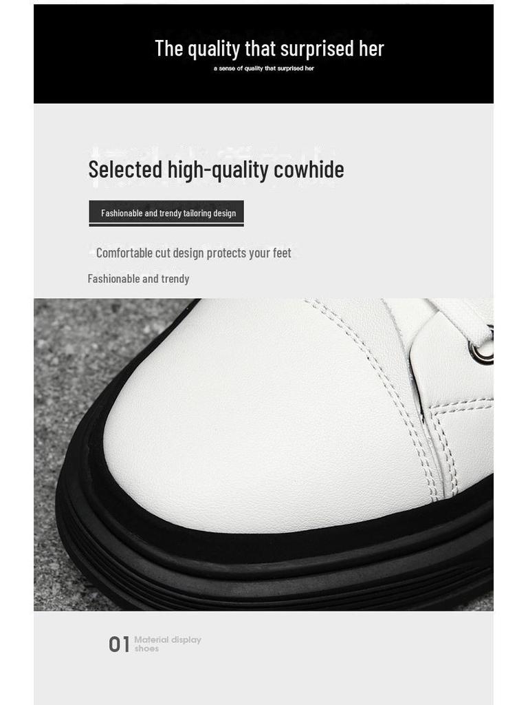 Men's High-Top Leather Winter Shoes, Velvet-Lined Martin Boots, Korean-Style Casual Sneakers