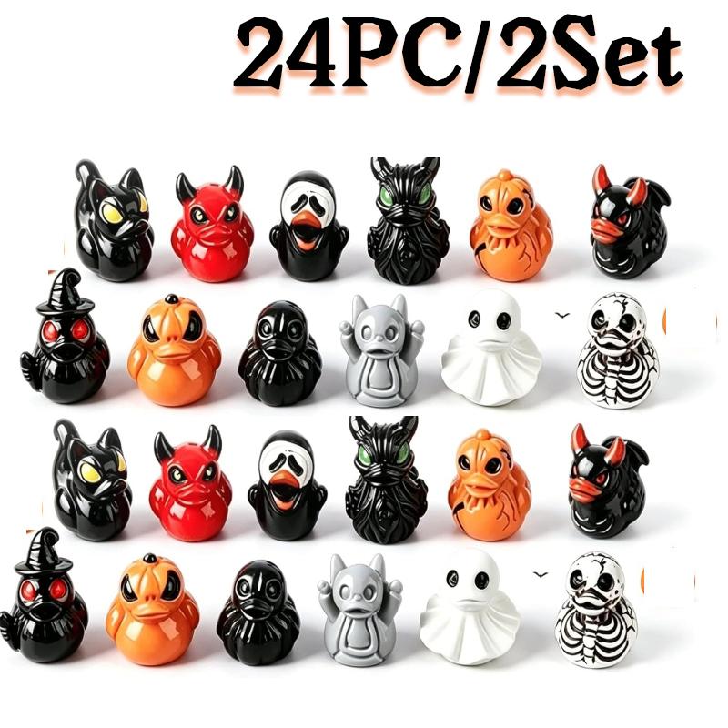 11PC/Set Mini Resin Ducks Ghost Halloween Figures Skeleton Demon Spooky Ornaments Garden Fairy Micro Landscape Home DIY Decor