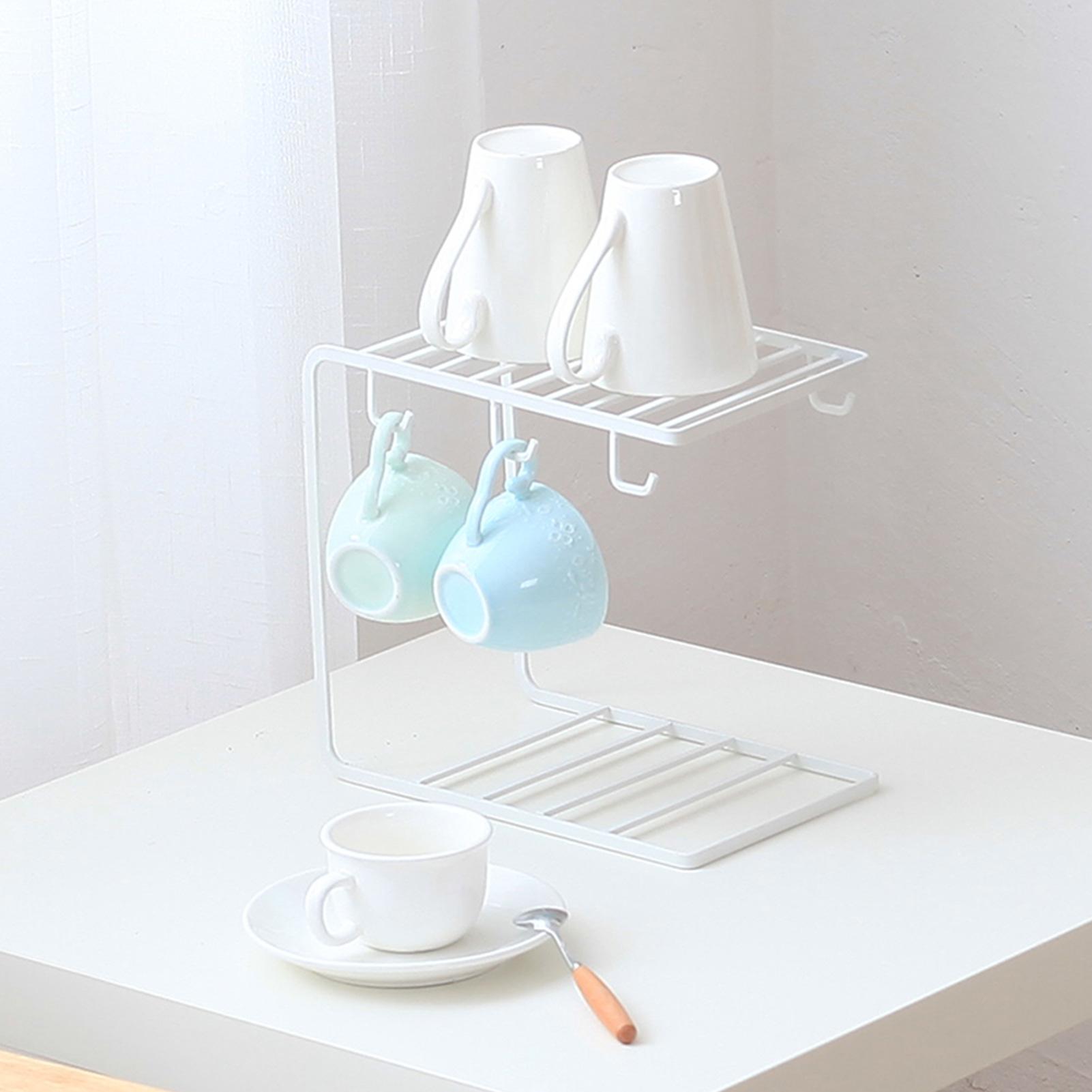 Mug Holder Stand for Mug 6 Hooks Coffee Mug Rack Cup Display Hanger Rack Home Storage Mug Hooks Countertop Organizer bianco