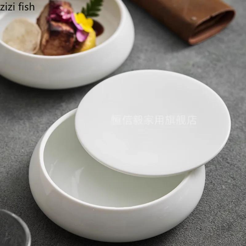 Ceramic Steamed Egg Bowl with Lid Dessert Bowls Dessert Bowls Soup Plate Dining Plate Snack Tray Sashimi Plates Dim Sum Dish