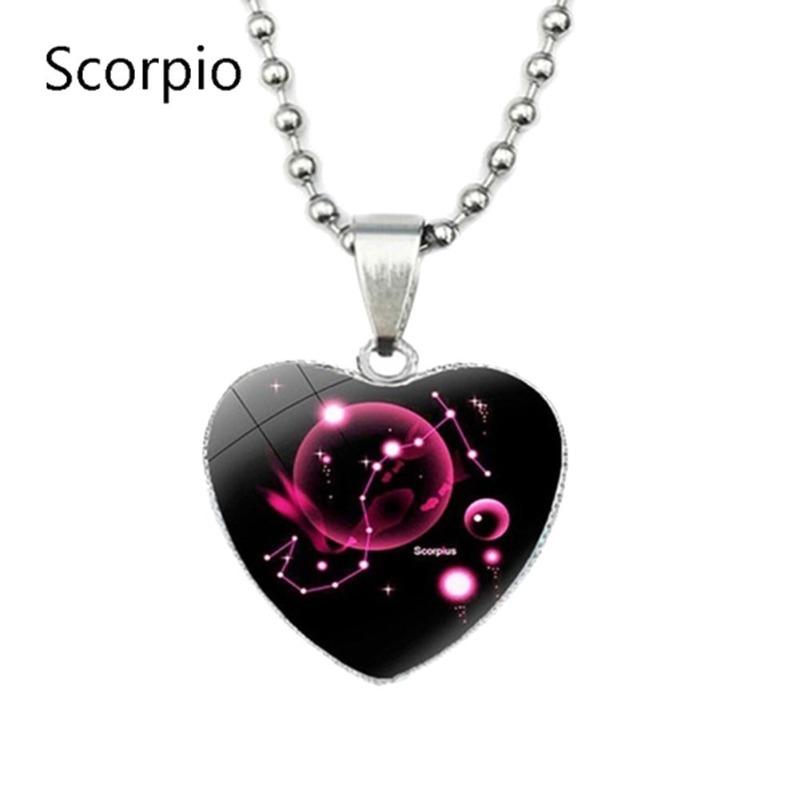 Stilvolle Frauen 12 Sternzeichen Sternbilder Zeichen Glas Herz Anhänger Halskette Geburtstag Party Schmuck Geschenk