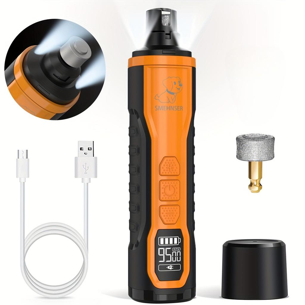 Electric Dog Nail Grinder 5-Speed Quiet Dog Nail Trimmer with LED Light Adjustable Safety Guard Rechargeable Cordless for Small To Large Dogs & Cats