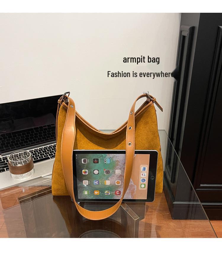 Women's Frosted Suede Retro Tote: Winter Underarm Shoulder Bag with New Textured, Simple Fashion Design