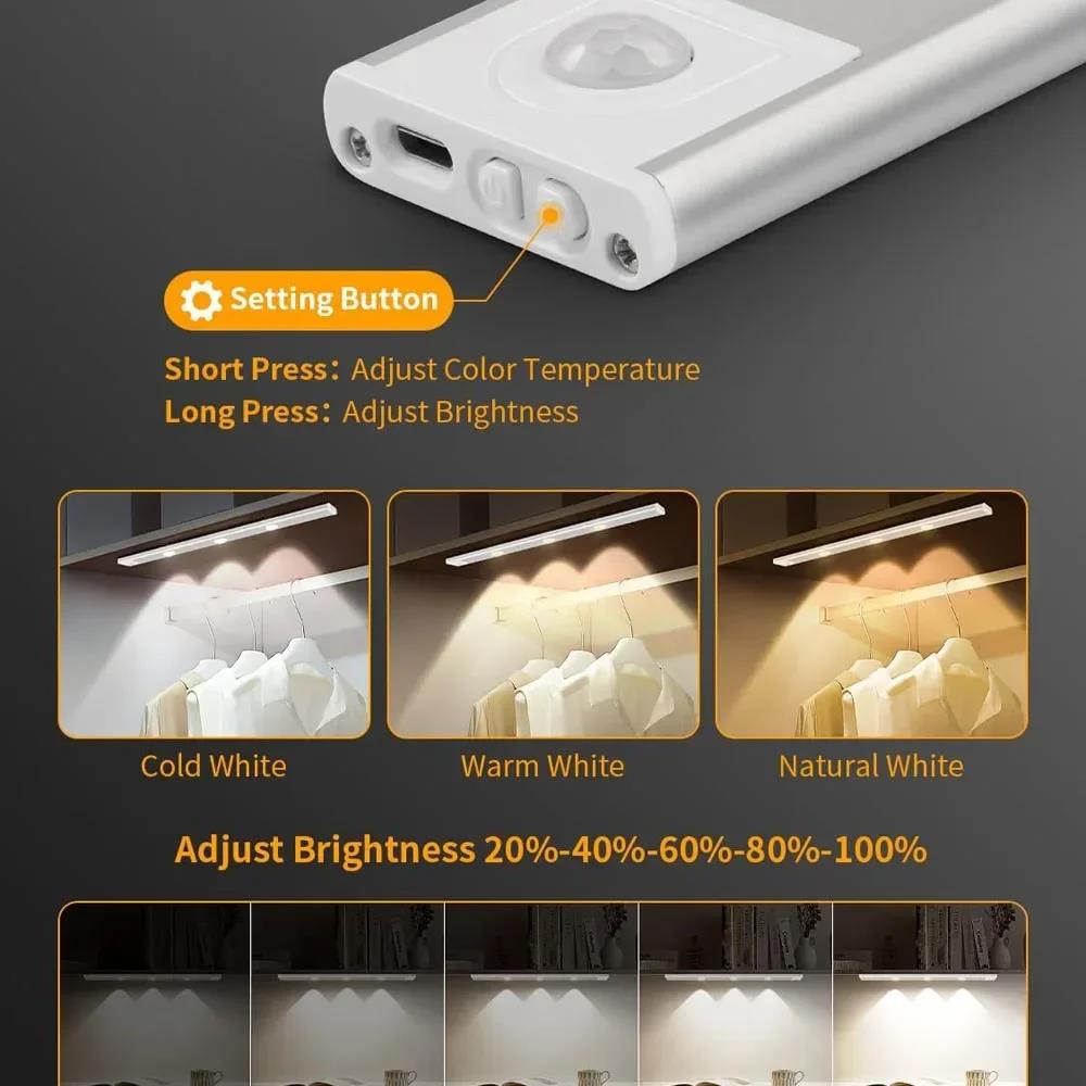 Night Light With Motion Sensor Rechargeable USB LED Strip Lights For Bedroom Bedside Table Kitchen Cabinet Lamp