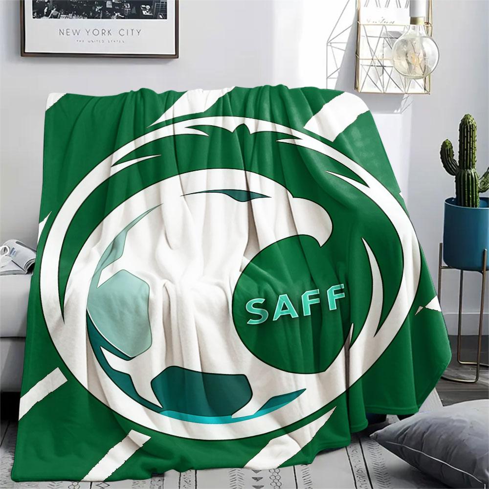 1PC Saudi Arabia National Football Team Patterned Flannel Blanket Suitable For All Seasons for Home Decor Warmth and Comfort Gifts Holiday Present