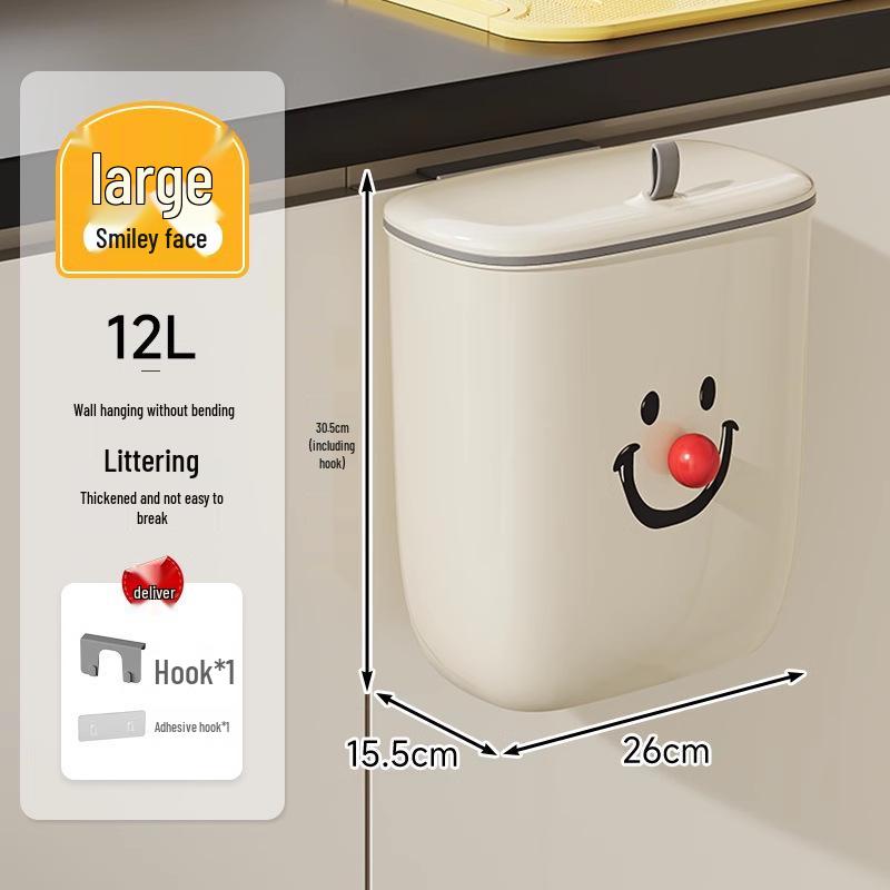 Wall-Mounted Kitchen Waste Bin with Lid - No-Drill, Over-Cabinet Trash Can 
