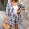 2025 Cross-Border Hot-Selling Elegant Vacation Print Two-Piece Set: Short Sleeve Shirt & High-Waist Tie Shorts