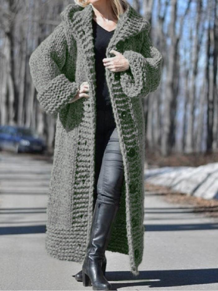 Eur-Am Women's Hooded Cardigan: Thick Knit Long Sweater