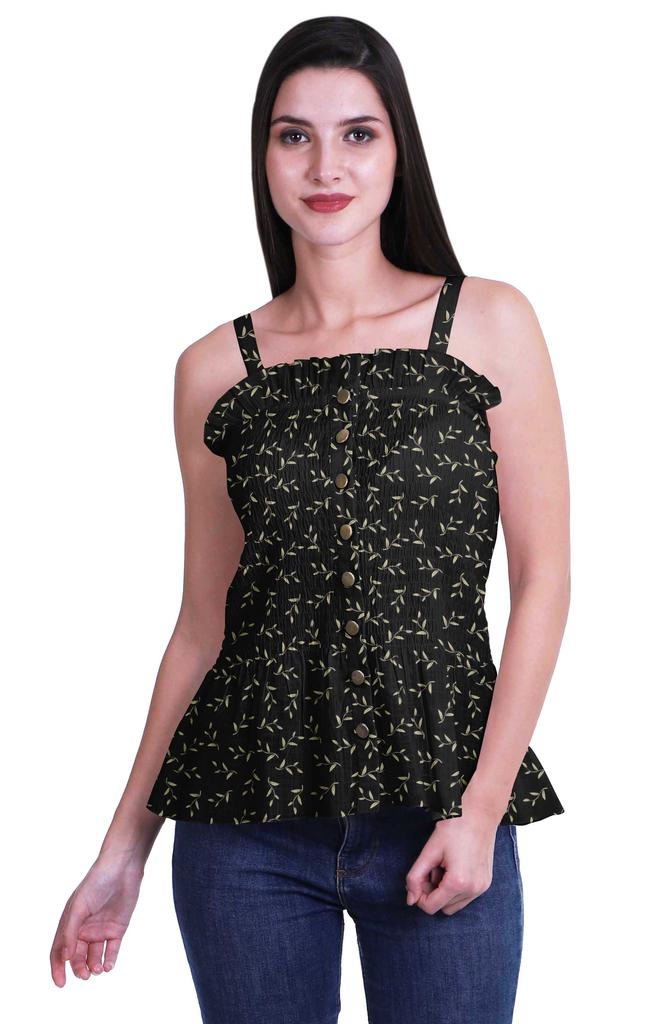 Moomaya Casual Shoulder Strap Flared Hem Cotton Slub Printed Women Summer