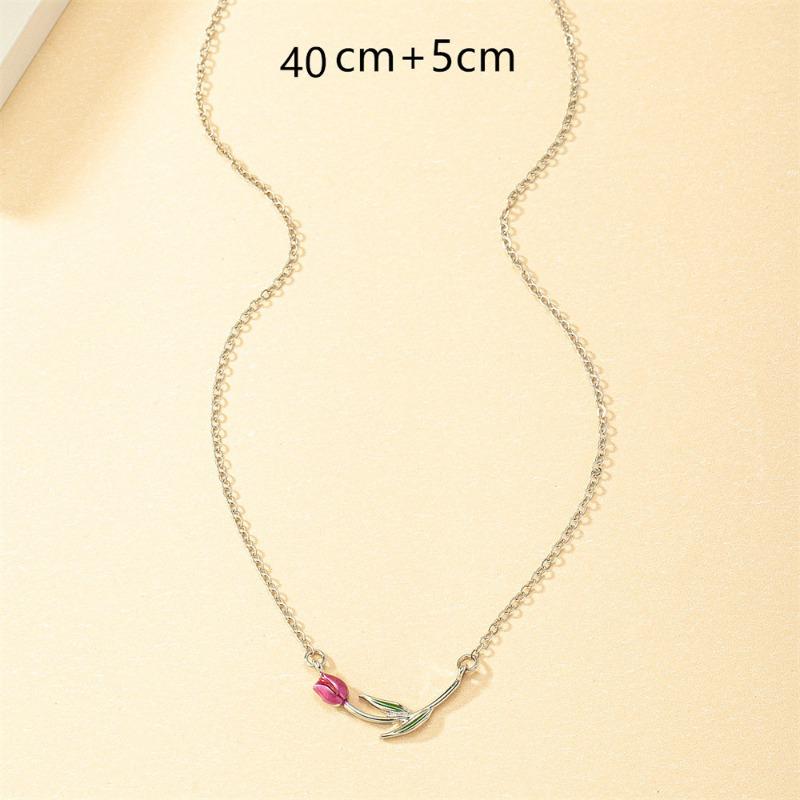 Meier Tulip necklace - unique handmade enamel flower charm - delicate choker necklace