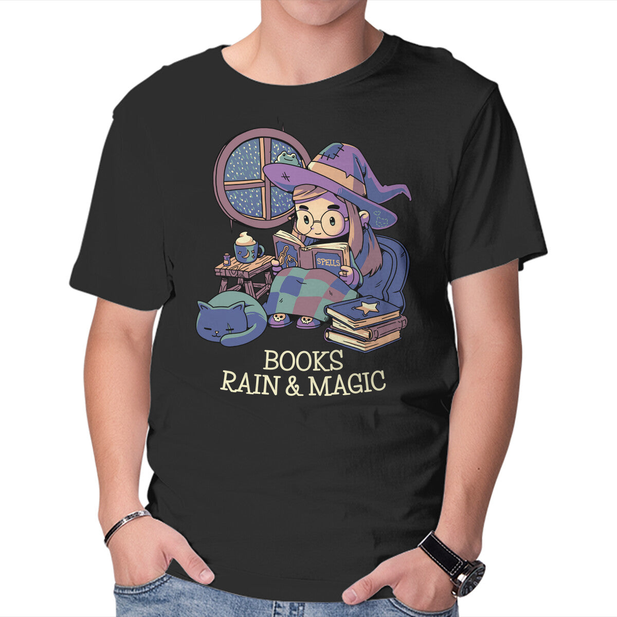 Unisex Crew Neck T-Shirt Books Rain And Magic Graphic Short Sleeve Casual Tee XXXL