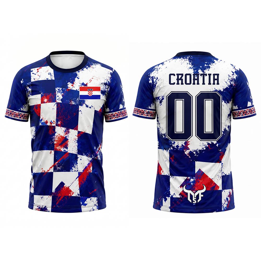 MDHAO xin nan zhuang  3D txu 2026 Nieuw Kroati&euml; Vlag Print Voetbal T-shirt Sport Casual Ademend Sneldrogend Shirt Unisex Buiten Mode Voetbal Uniform XXS