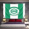 Green Vertical Stripes with a Circular FC Groningen Logo In the Center. Patterned Tapestry for Bedroom and Living Room Home Decor