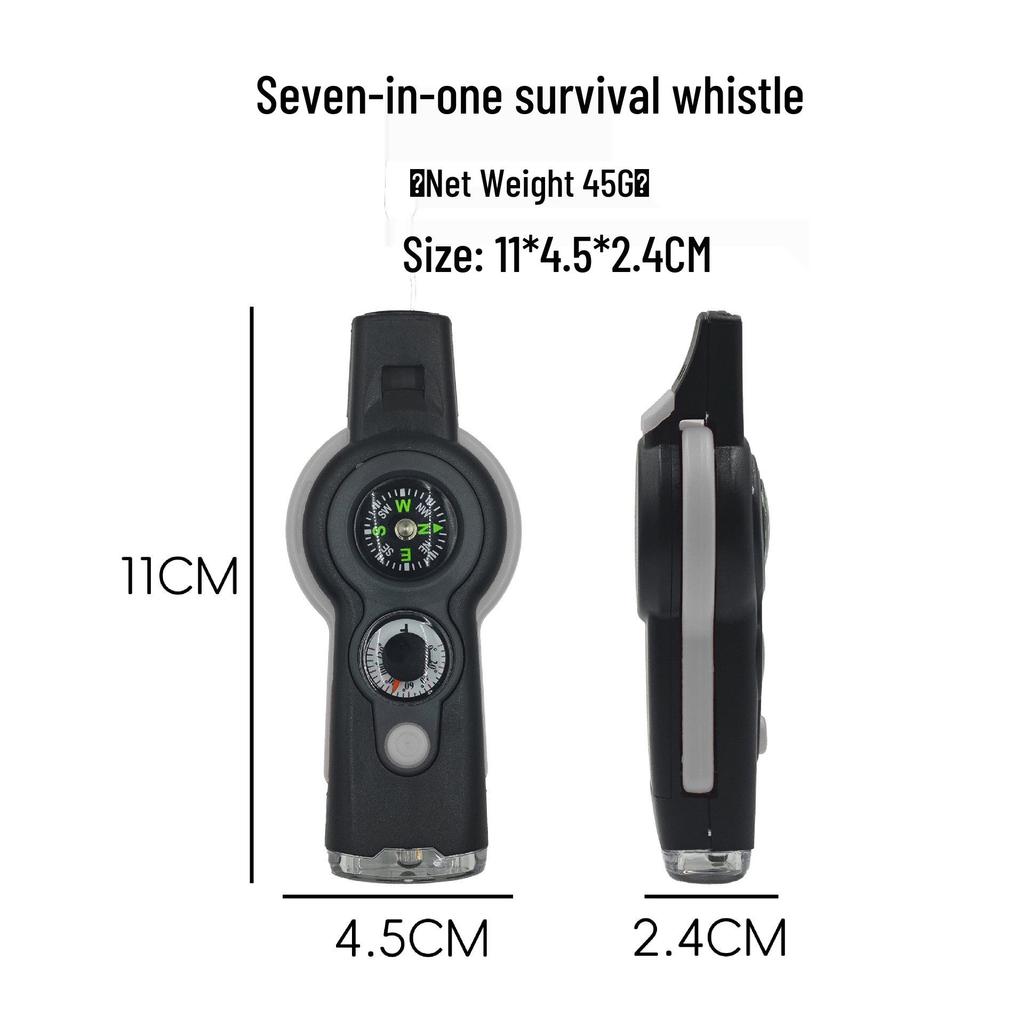 LED Light Compass 7-in-1 Outdoor Survival Whistle with Thermometer