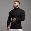 Muscleguys Autumn Turtleneck Mens Running T-shirts Thin Knitted Sports Sweaters Roll Neck Pit Strip Slim Fit Gym Fitness Pullover T Shirts