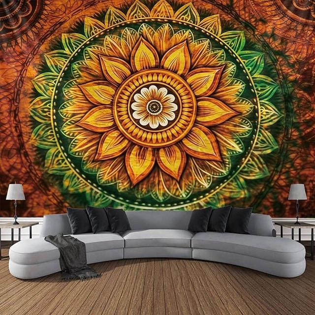 Large boho style wall hanging mandala tapestry 75x100 чёрный