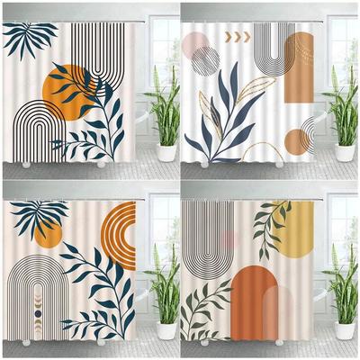 Abstrakt Duschdraperi i Mid-Century-stil för Badrumsinredning Modernt Boho Minimalistiskt Halvcirkelformat Kurvigt Estetiskt Tygduschdraperi
