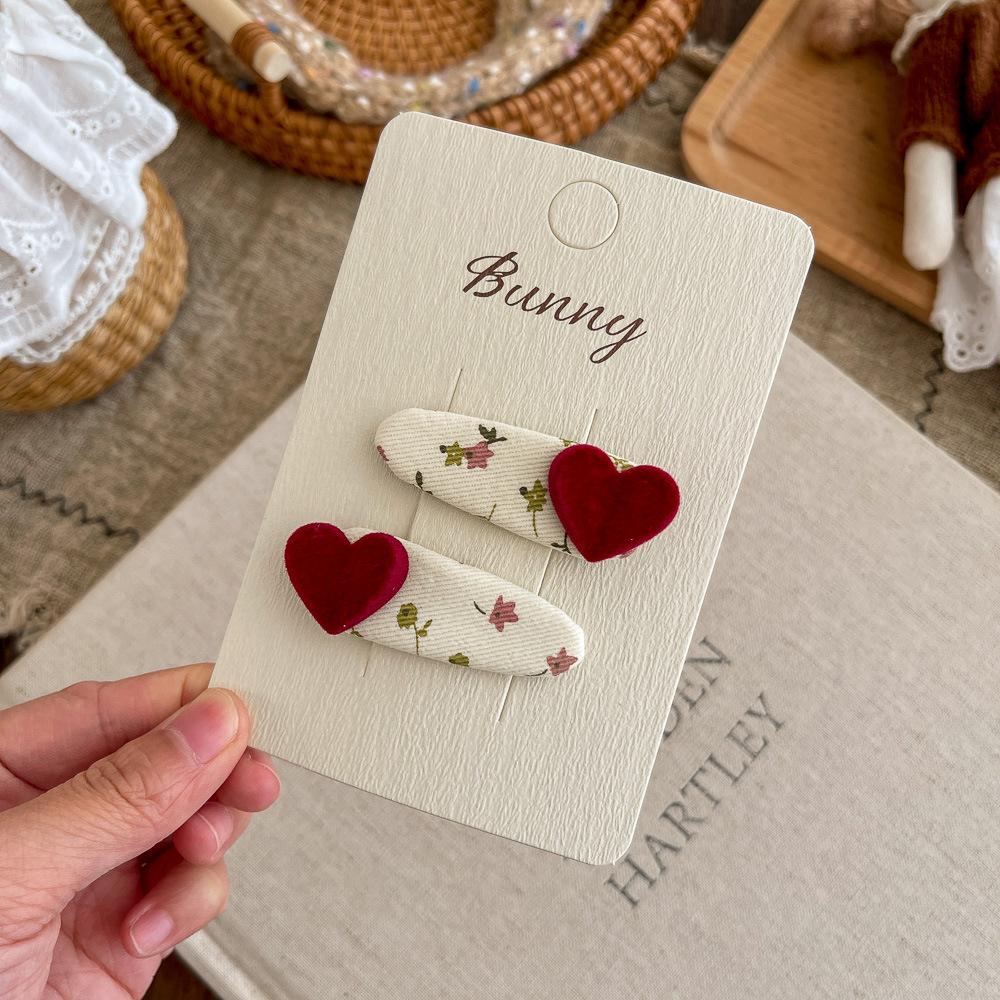 2pcs/lot Floral Love Fabric BB Clip Sweet Girl Hairpin Bangs Side Clip Children's Hair Clip Hairpin Barrettes Hair Accessories