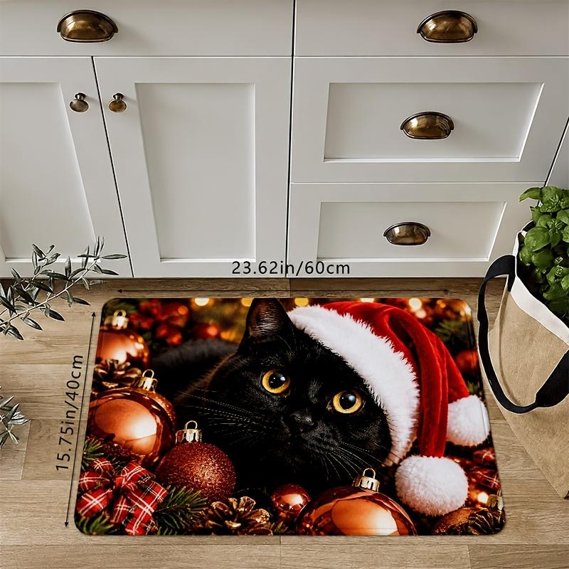 1Pcs Anti Fatigue Kitchen Rugs, Handmade Flannel Cat Print Waterproof Non-Slip Thick Cushioned Mat Comfort Standing Mat