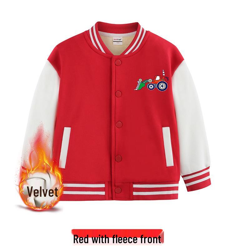 Children's Versatile Baseball Jacket - Spring & Autumn Velvet Cardigan for Boys