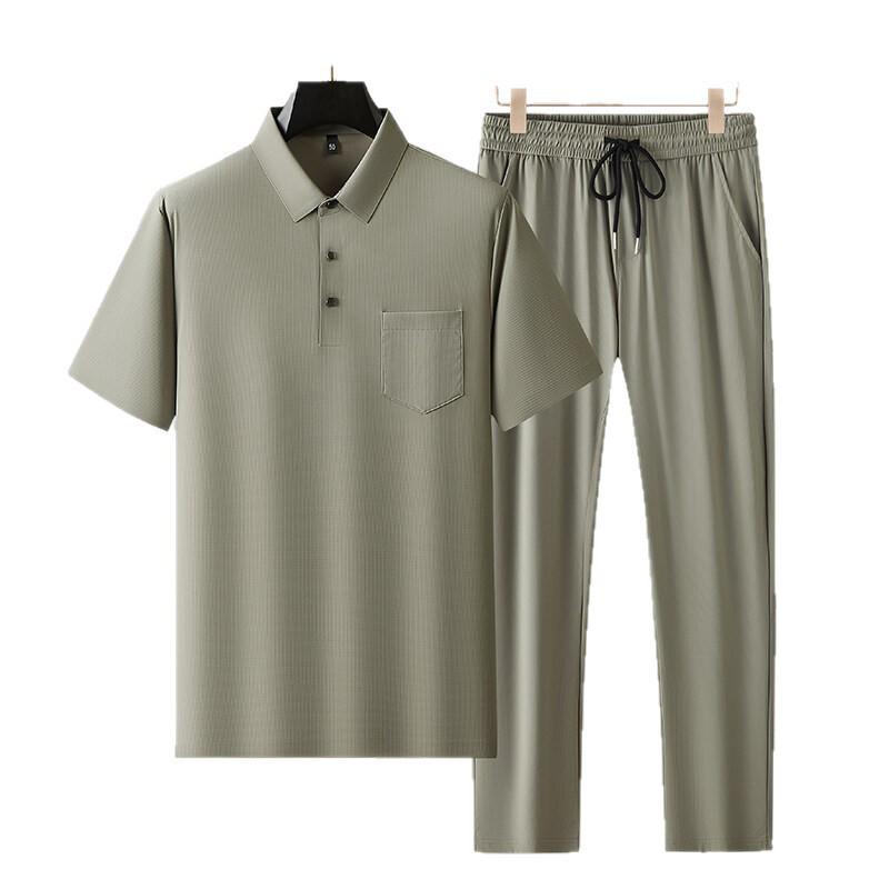 2025 Men's Ice Silk Summer Short-Sleeve Suit: Breathable, Elastic, Thin High-Grade Wear for Middle-Aged Dads