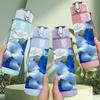 1PC Blue White Peony Flower Print 750ml Color Plastic Sports Water Bottle Leakproof Flip Straw Lid Suitable for Sports Office Home Use