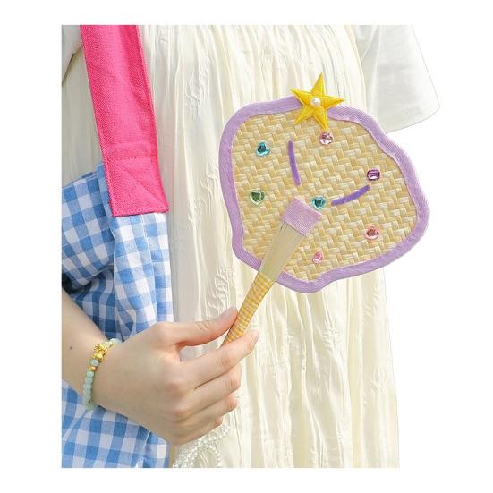 Cartoon Handmade Weaving Fan Bear Butterfly Dog Pumpkin Shell Mango Shape Woven Hand Fan Summer Handheld Cooling Fan Shell