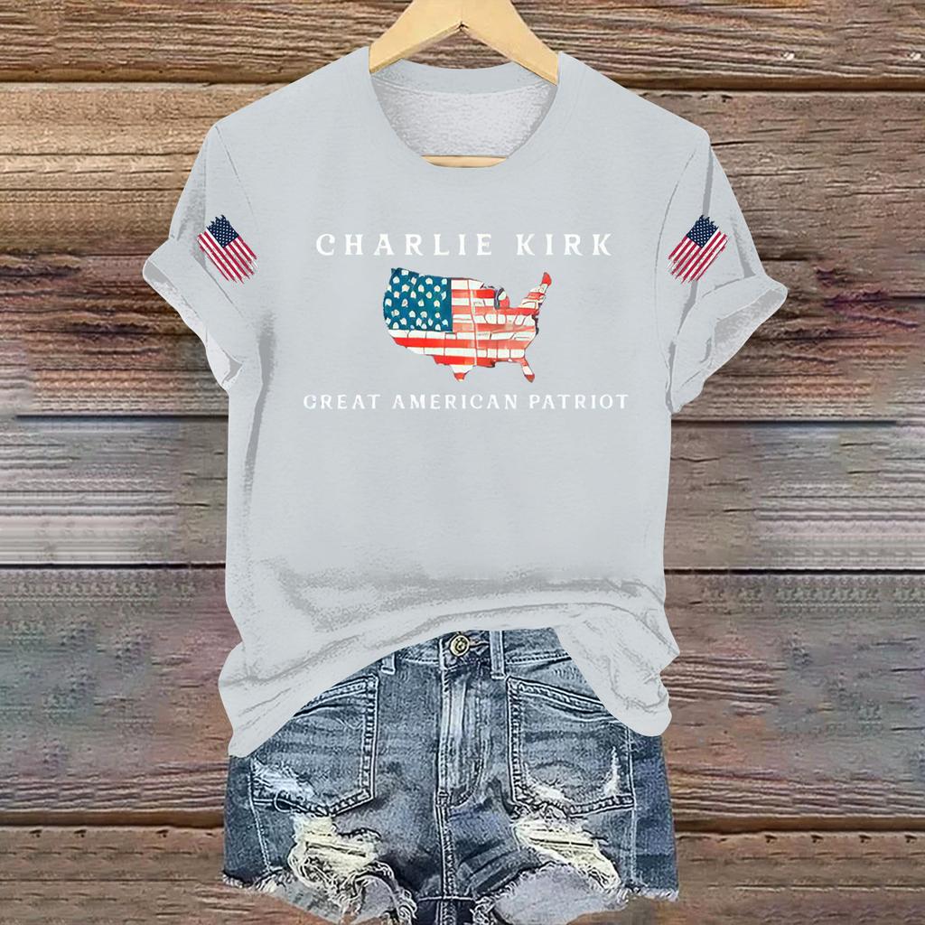 Women's Casual Printed T-shirt Round Neck Pullover Short Sleeve Top