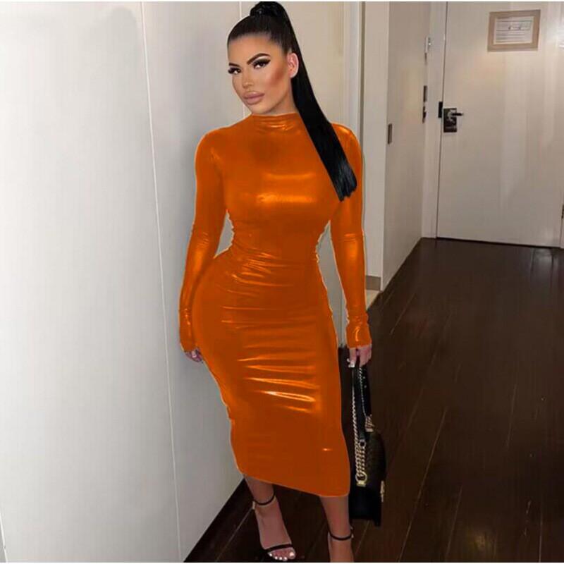 Solid Color High Waist Fitted Long Dress With Round Neck Fly Sleeve Street Style Women