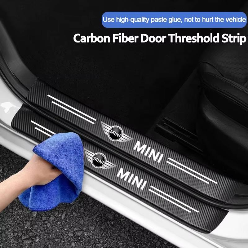 1/4/5Pcs Car Door Sill Scuff Plate Decor Carbon Fiber Stickers For MINI Cooper JCW WORKS R55 R56 F55 F56 R57 R58 R59 R60 R50 R61 mjewr55
