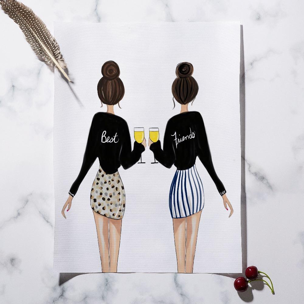 Home Decor Wall Art Canvas Painting Fashion Girl Glasses Flower Gift Bow Picture Prints Nordic Watercolor Poster Modular Bedroom No Framed