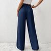 Women Pants Loose Fit Elastic Waist Straight Wide Leg Casual Pants with Pockets Pure Color Work Travel Trousers Daily Wear