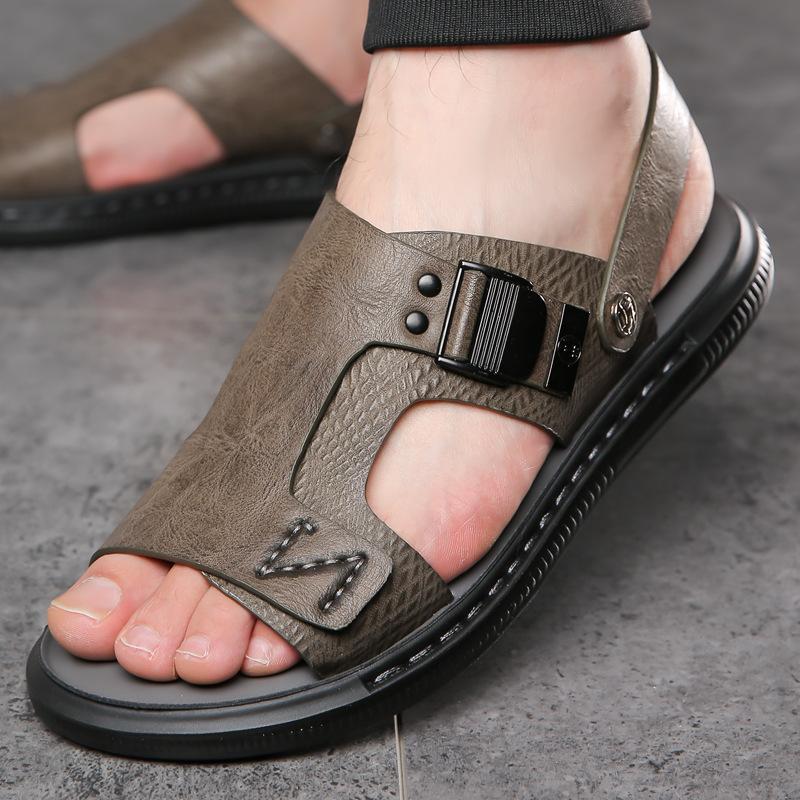 Sandali da Uomo Estivi Sandali in Pelle a Suola Morbida Scarpe da Spiaggia con Suola Spessa Pantofole Antiscivolo Sandali Leggeri Casual da Esterno da Uomo