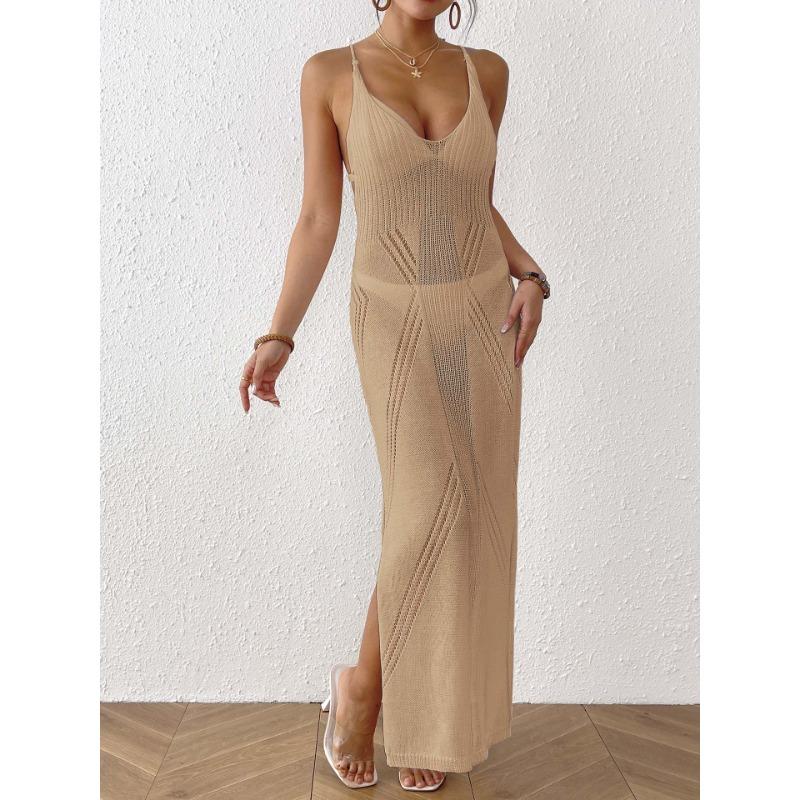 Women's Summer Vacation Beach Dress with Slit Slim Strap Long Dress