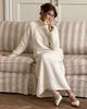 2026 New Fall Winter Women's Loose Knit Set Wool Blend Sweater Wide Leg Pants 2 Piece Outfit Casual Beige