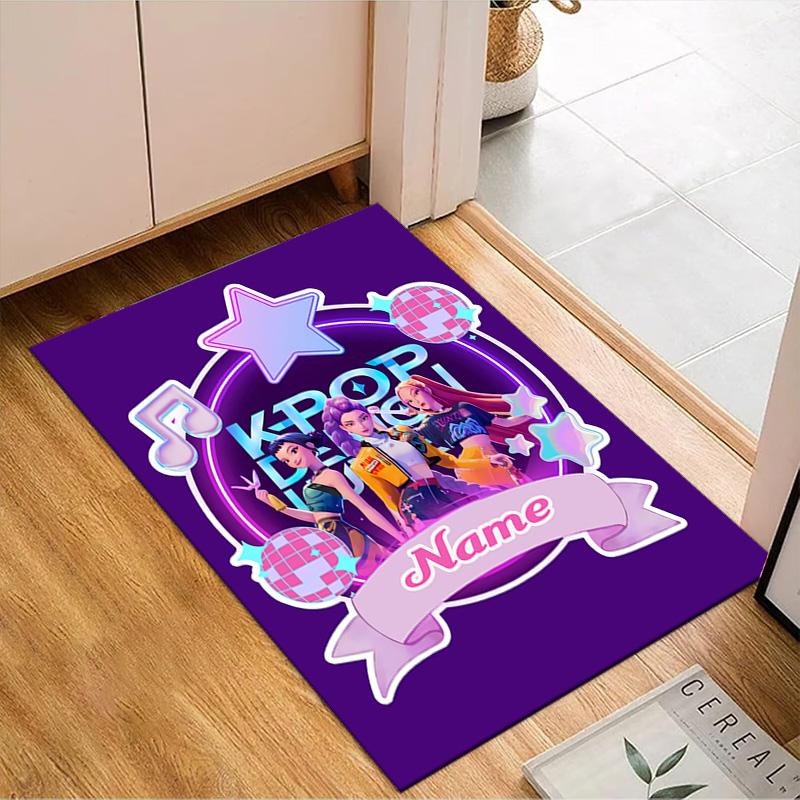 Custom Name Music Stars KPop Demon Rug for Living Room, Game Rooms, Office, Bedroom, Floor Mat Playful Design, fan gifts Christmas decor