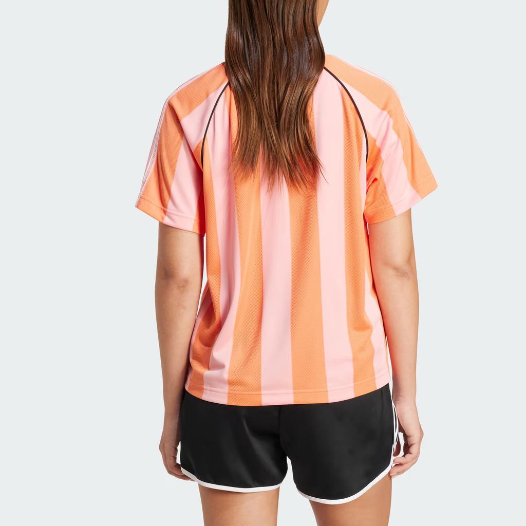 adidas T-shirt da Donna Originali a Righe con Lettere, Vestibilità Larga, Manica Corta, Rosa KC0673