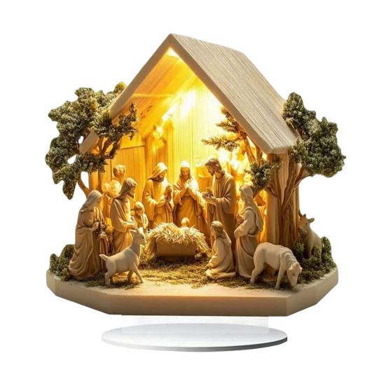 2D Flat Christmas Nativity Scene Tabletop Ornament Acrylic Desktop Display Centerpiece for Christian Table Shelf Mantel Fireplace Bedroom Office Decor