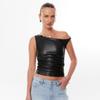 Sleeveless Leather T-shirt Top, Summer Fashion, Solid Color, Off-shoulder Twisted Design, Tight Waist Vest