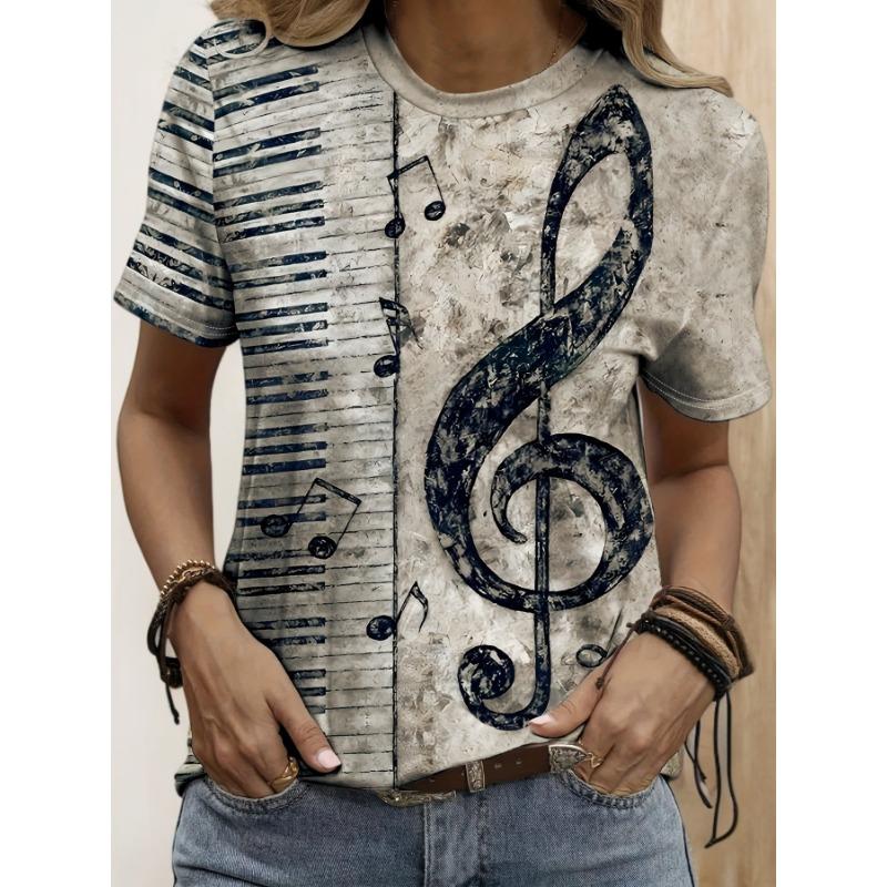 

Women s Retro Piano Keys and Notes Print T-Shirt S