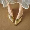 Shoes for Women Gold Slides with Heel Woman Mules Slippers Pointed Toe Shoe Original Elegant and Fashionable Low Price Sandals