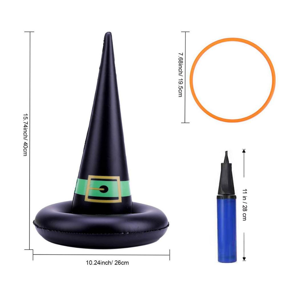 Halloween Witch Hat Funny Durable Lightweight Inflatable Witch Hat with 5pcs Plastic Rings for