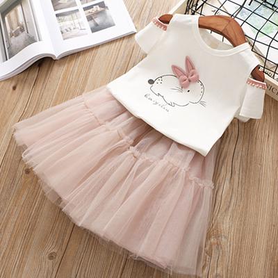 MOMKER Toddler Baby Kid Girls Stripe Rabbit Patchwork Skirt Princess Dresses Clothes