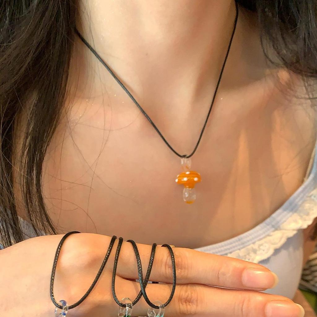 Glazed Mushroom Pendant Necklace Versatile Fashion Premium Clavicle Chain ins Simple Jewelry