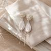 Women French Style Elegant Rose Flower Pearl Tassel Dangle Earrings