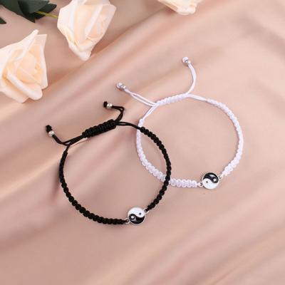 Yousheng Partnerarmband Handgeflochten Verstellbar Runde Perlen Legierung Tai Chi Yin Yang Herren Damen Seil Schnur Modeschmuck