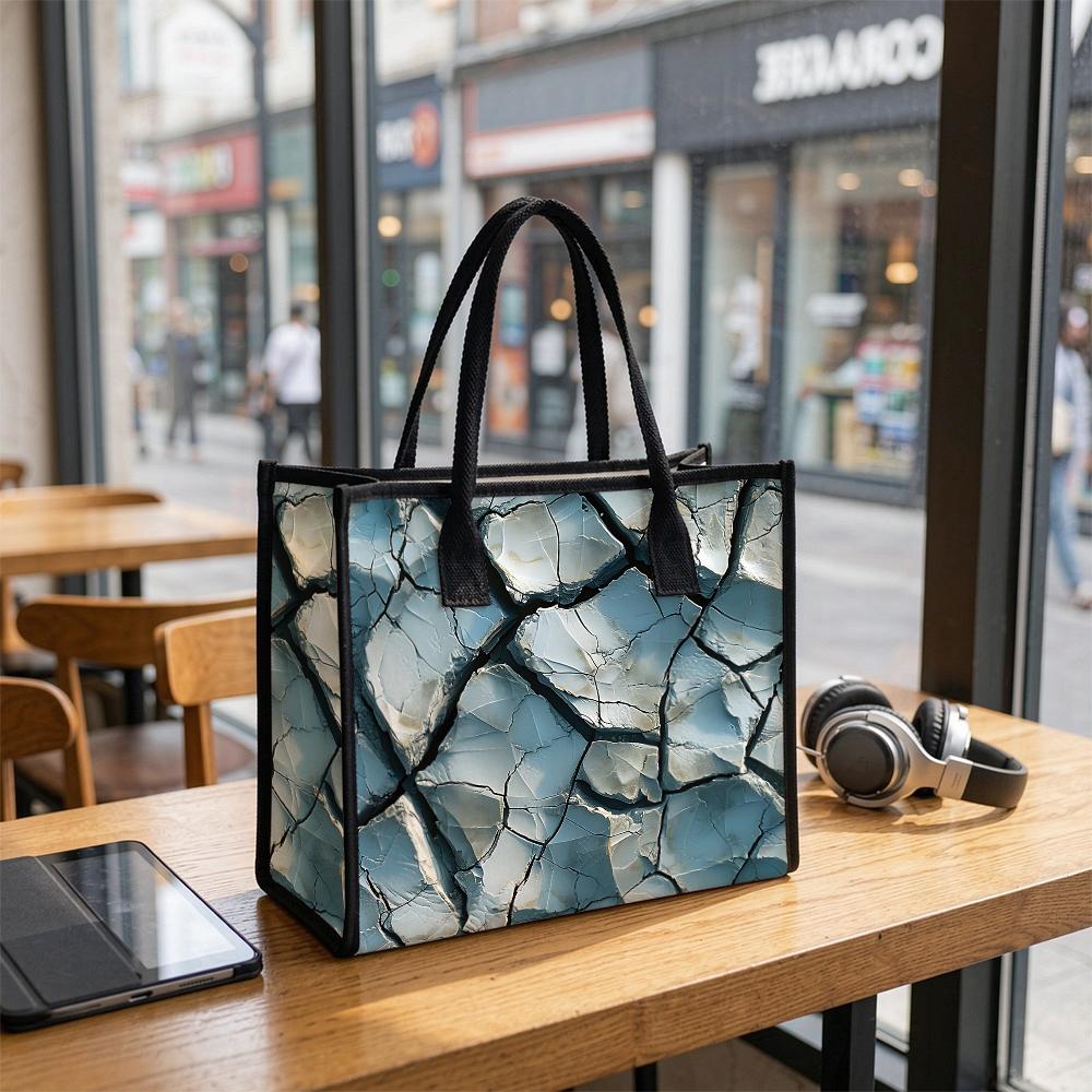 Blue Cracked Pattern Tote Bag Casual Large Capacity Shopping Handbag for Daily Use