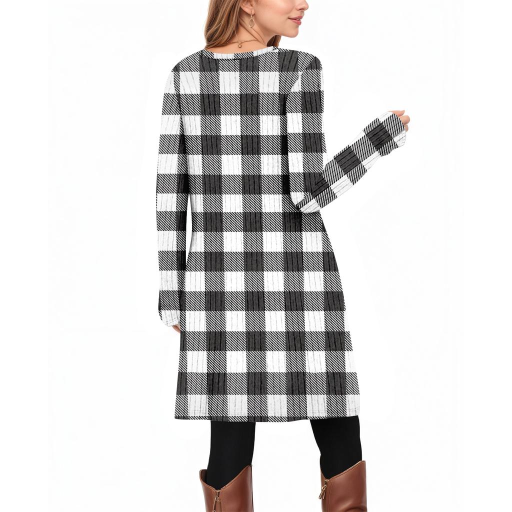 Women's Fashion Casual Long SleeveTunic Dress With Pockets Side Button Dress
